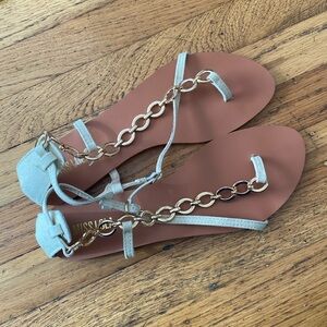 New Miss Lola "TYREE" Gold Chain Canvas Sandals Size 8.5